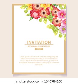 Vintage delicate greeting invitation card template design with flowers for wedding, marriage, bridal, birthday, Valentine's day. Romantic vector illustration.