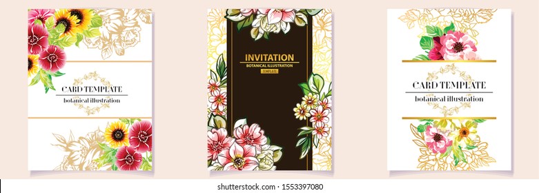 Vintage delicate greeting invitation card template design with flowers for wedding, marriage, bridal, birthday, Valentine's day. Romantic vector illustration.
