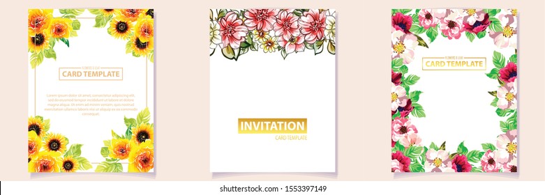 Vintage delicate greeting invitation card template design with flowers for wedding, marriage, bridal, birthday, Valentine's day. Romantic vector illustration.
