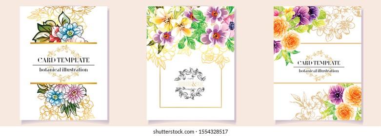 Vintage delicate greeting invitation card template design with flowers for wedding, marriage, bridal, birthday, Valentine's day. Romantic vector illustration.