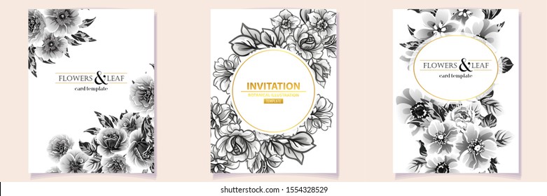 Vintage delicate greeting invitation card template design with flowers for wedding, marriage, bridal, birthday, Valentine's day. Romantic vector illustration.