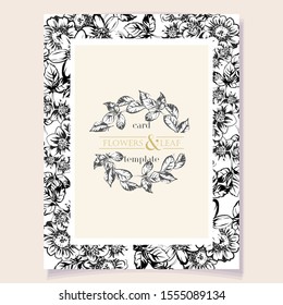 Vintage delicate greeting invitation card template design with flowers for wedding, marriage, bridal, birthday, Valentine's day. Romantic vector illustration.