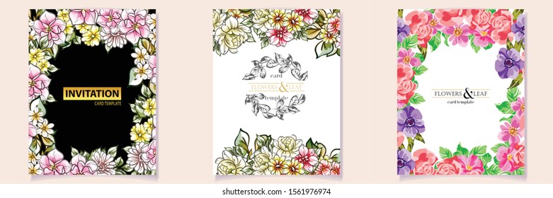 Vintage delicate greeting invitation card template design with flowers for wedding, marriage, bridal, birthday, Valentine's day. Romantic vector illustration.