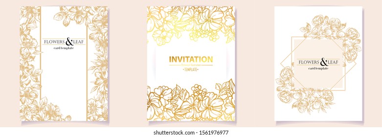 Vintage delicate greeting invitation card template design with flowers for wedding, marriage, bridal, birthday, Valentine's day. Romantic vector illustration.