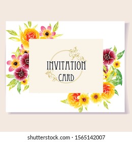 Vintage delicate greeting invitation card template design with flowers for wedding, marriage, bridal, birthday, Valentine's day. Romantic vector illustration.