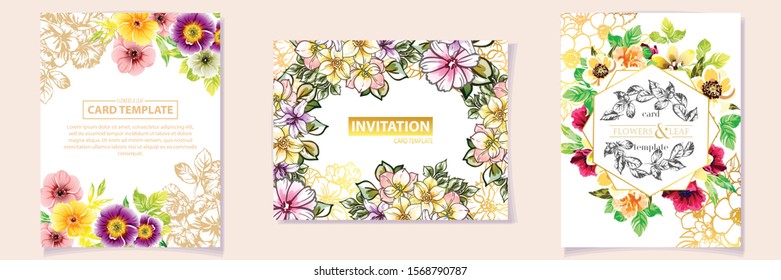 Vintage delicate greeting invitation card template design with flowers for wedding, marriage, bridal, birthday, Valentine's day. Romantic vector illustration.