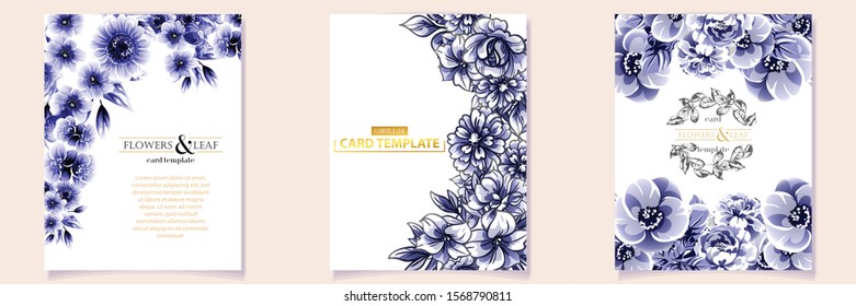 Vintage delicate greeting invitation card template design with flowers for wedding, marriage, bridal, birthday, Valentine's day. Romantic vector illustration.
