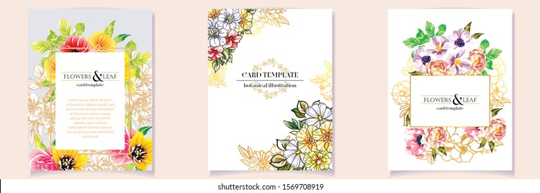 Vintage delicate greeting invitation card template design with flowers for wedding, marriage, bridal, birthday, Valentine's day. Romantic vector illustration.