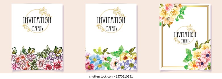 Vintage delicate greeting invitation card template design with flowers for wedding, marriage, bridal, birthday, Valentine's day. Romantic vector illustration.
