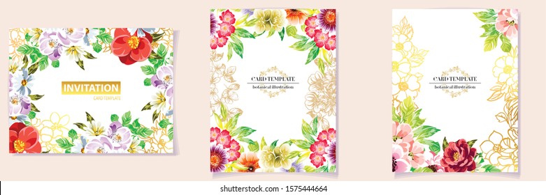 Vintage delicate greeting invitation card template design with flowers for wedding, marriage, bridal, birthday, Valentine's day. Romantic vector illustration.