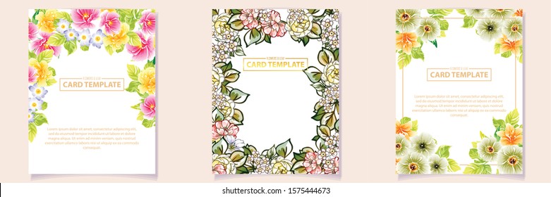 Vintage delicate greeting invitation card template design with flowers for wedding, marriage, bridal, birthday, Valentine's day. Romantic vector illustration.