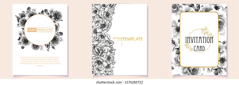 Vintage delicate greeting invitation card template design with flowers for wedding, marriage, bridal, birthday, Valentine's day. Romantic vector illustration.