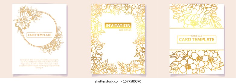 Vintage delicate greeting invitation card template design with flowers for wedding, marriage, bridal, birthday, Valentine's day. Romantic vector illustration.