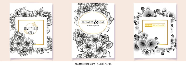Vintage delicate greeting invitation card template design with flowers for wedding, marriage, bridal, birthday, Valentine's day. Romantic vector illustration.