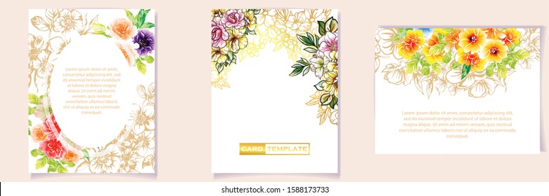 Vintage delicate greeting invitation card template design with flowers for wedding, marriage, bridal, birthday, Valentine's day. Romantic vector illustration.