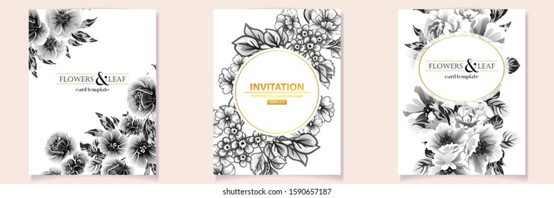 Vintage delicate greeting invitation card template design with flowers for wedding, marriage, bridal, birthday, Valentine's day. Romantic vector illustration.