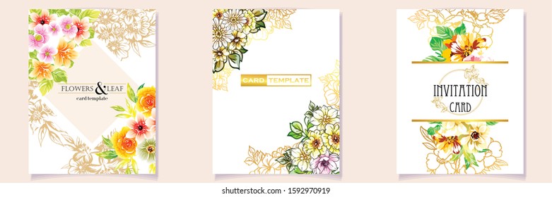 Vintage delicate greeting invitation card template design with flowers for wedding, marriage, bridal, birthday, Valentine's day. Romantic vector illustration.