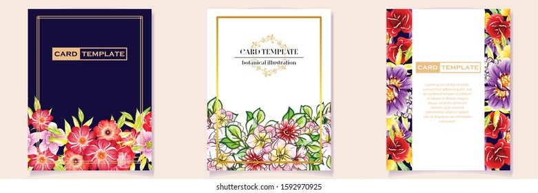 Vintage delicate greeting invitation card template design with flowers for wedding, marriage, bridal, birthday, Valentine's day. Romantic vector illustration.
