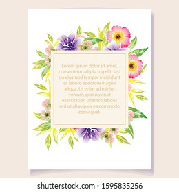 Vintage delicate greeting invitation card template design with flowers for wedding, marriage, bridal, birthday, Valentine's day. Romantic vector illustration.