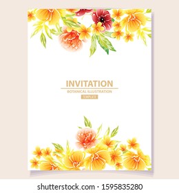 Vintage delicate greeting invitation card template design with flowers for wedding, marriage, bridal, birthday, Valentine's day. Romantic vector illustration.