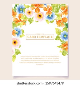 Vintage delicate greeting invitation card template design with flowers for wedding, marriage, bridal, birthday, Valentine's day. Romantic vector illustration.