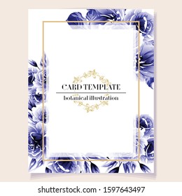 Vintage delicate greeting invitation card template design with flowers for wedding, marriage, bridal, birthday, Valentine's day. Romantic vector illustration.