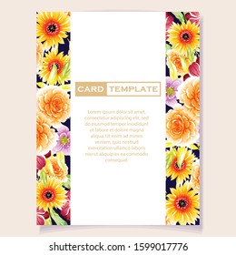 Vintage delicate greeting invitation card template design with flowers for wedding, marriage, bridal, birthday, Valentine's day. Romantic vector illustration.