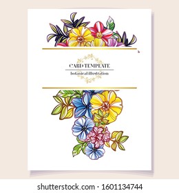Vintage delicate greeting invitation card template design with flowers for wedding, marriage, bridal, birthday, Valentine's day. Romantic vector illustration.
