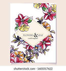 Vintage delicate greeting invitation card template design with flowers for wedding, marriage, bridal, birthday, Valentine's day. Romantic vector illustration.