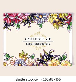 Vintage delicate greeting invitation card template design with flowers for wedding, marriage, bridal, birthday, Valentine's day. Romantic vector illustration.