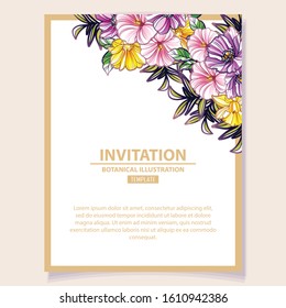 Vintage delicate greeting invitation card template design with flowers for wedding, marriage, bridal, birthday, Valentine's day. Romantic vector illustration.