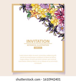 Vintage delicate greeting invitation card template design with flowers for wedding, marriage, bridal, birthday, Valentine's day. Romantic vector illustration.