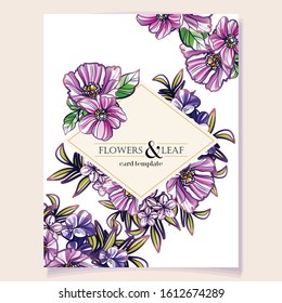 Vintage delicate greeting invitation card template design with flowers for wedding, marriage, bridal, birthday, Valentine's day. Romantic vector illustration.

