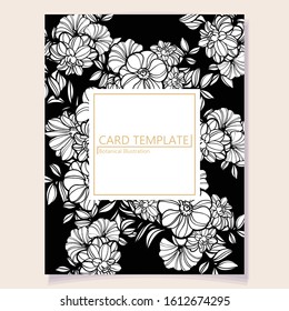 Vintage delicate greeting invitation card template design with flowers for wedding, marriage, bridal, birthday, Valentine's day. Romantic vector illustration.
