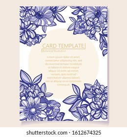 Vintage delicate greeting invitation card template design with flowers for wedding, marriage, bridal, birthday, Valentine's day. Romantic vector illustration.
