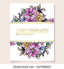 Vintage delicate greeting invitation card template design with flowers for wedding, marriage, bridal, birthday, Valentine's day. Romantic vector illustration.