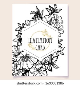 Vintage delicate greeting invitation card template design with flowers for wedding, marriage, bridal, birthday, Valentine's day.