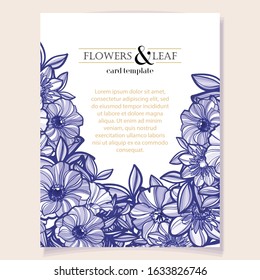 Vintage delicate greeting invitation card template design with flowers for wedding, marriage, bridal, birthday, Valentine's day. Romantic vector illustration.