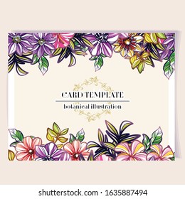 Vintage delicate greeting invitation card template design with flowers for wedding, marriage, bridal, birthday, Valentine's day. Romantic vector illustration.
