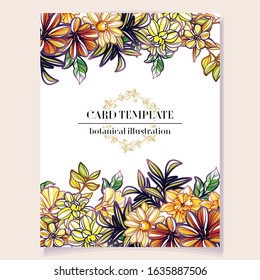 Vintage delicate greeting invitation card template design with flowers for wedding, marriage, bridal, birthday, Valentine's day. Romantic vector illustration.
