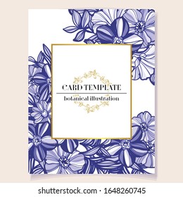 Vintage delicate greeting invitation card template design with flowers for wedding, marriage, bridal, birthday, Valentine's day. Romantic vector illustration.