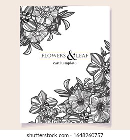 Vintage delicate greeting invitation card template design with flowers for wedding, marriage, bridal, birthday, Valentine's day. Romantic vector illustration.