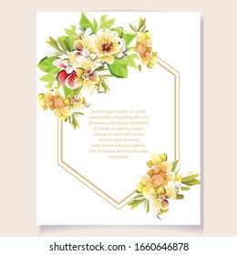Vintage delicate greeting invitation card template design with flowers for wedding, marriage, bridal, birthday, Valentine's day. Romantic vector illustration.
