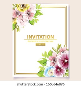 Vintage delicate greeting invitation card template design with flowers for wedding, marriage, bridal, birthday, Valentine's day. Romantic vector illustration.
