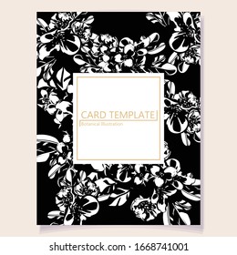 Vintage delicate greeting invitation card template design with flowers for wedding, marriage, bridal, birthday, Valentine's day. Romantic vector illustration.
