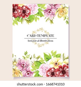 Vintage delicate greeting invitation card template design with flowers for wedding, marriage, bridal, birthday, Valentine's day. Romantic vector illustration.
