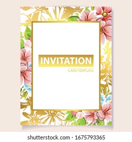 Vintage delicate greeting invitation card template design with flowers for wedding, marriage, bridal, birthday, Valentine's day. Romantic vector illustration.
