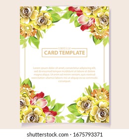 Vintage delicate greeting invitation card template design with flowers for wedding, marriage, bridal, birthday, Valentine's day. Romantic vector illustration.
