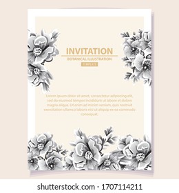 Vintage delicate greeting invitation card template design with flowers for wedding, marriage, bridal, birthday, Valentine's day. Romantic vector illustration.