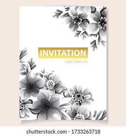 Vintage delicate greeting invitation card template design with flowers for wedding, marriage, bridal, birthday, Valentine's day. Romantic vector illustration.